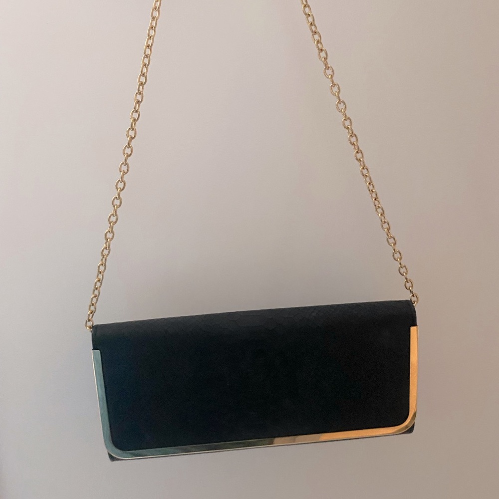 Black Faux Snake Skin Bag with Gold